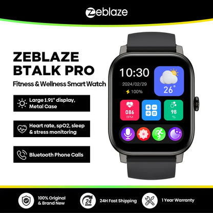 Voice Calling Smart Watch 1.91'' HD Display Heart Rate & Stress Monitor Multiple Sports Modes Smartwatch
