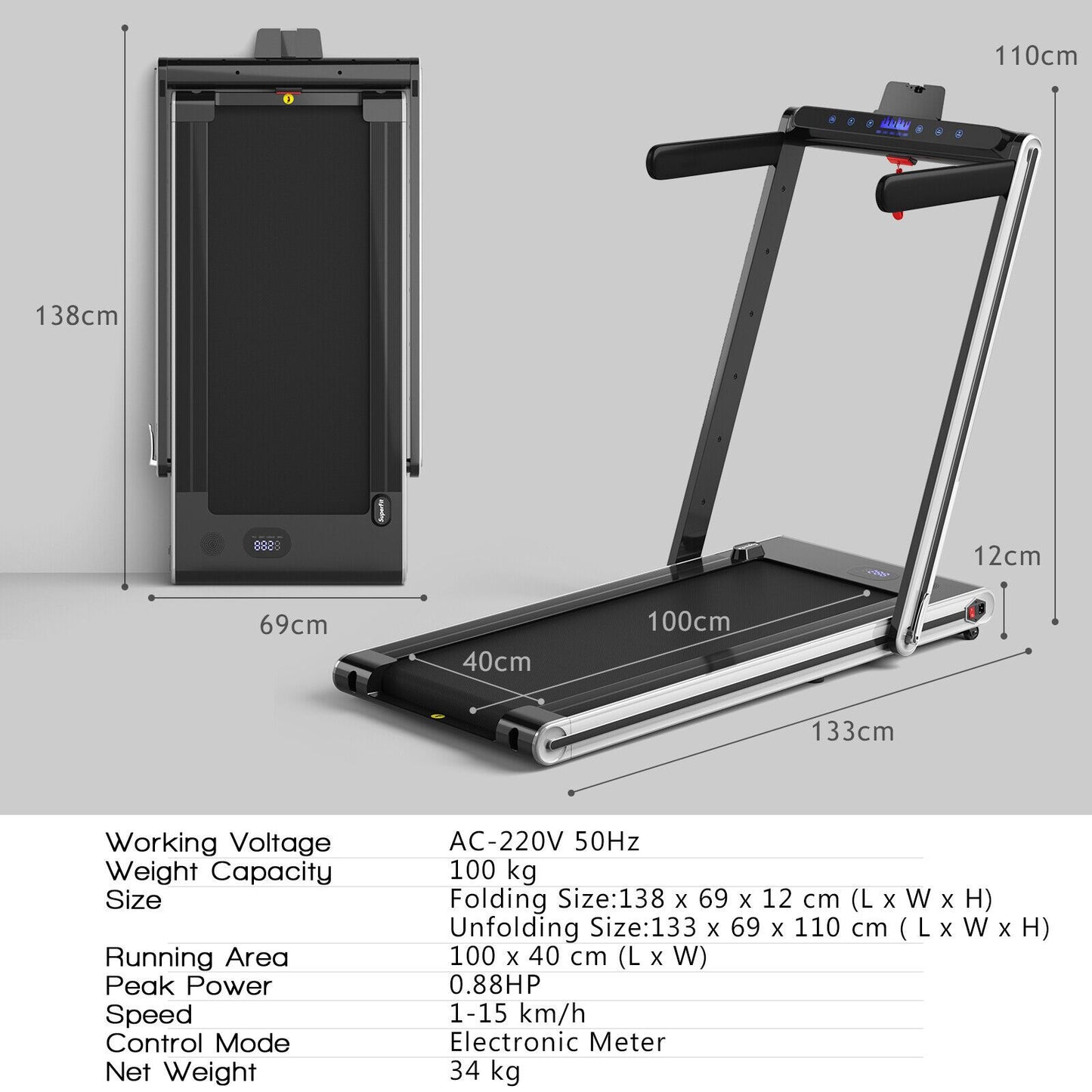 2-in-1 Under-Desk Folding Treadmill with Dual LED Display