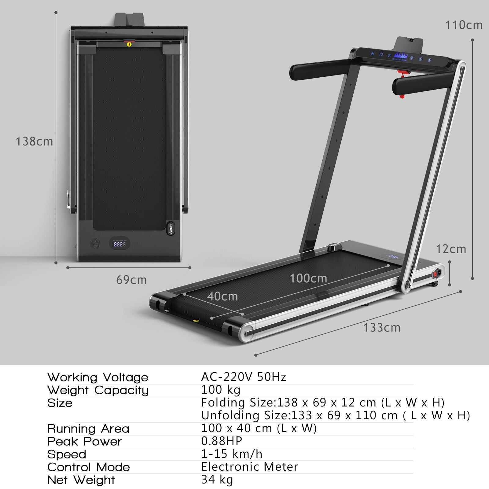 2-in-1 Under-Desk Folding Treadmill with Dual LED Display