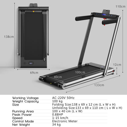 2-in-1 Under-Desk Folding Treadmill with Dual LED Display