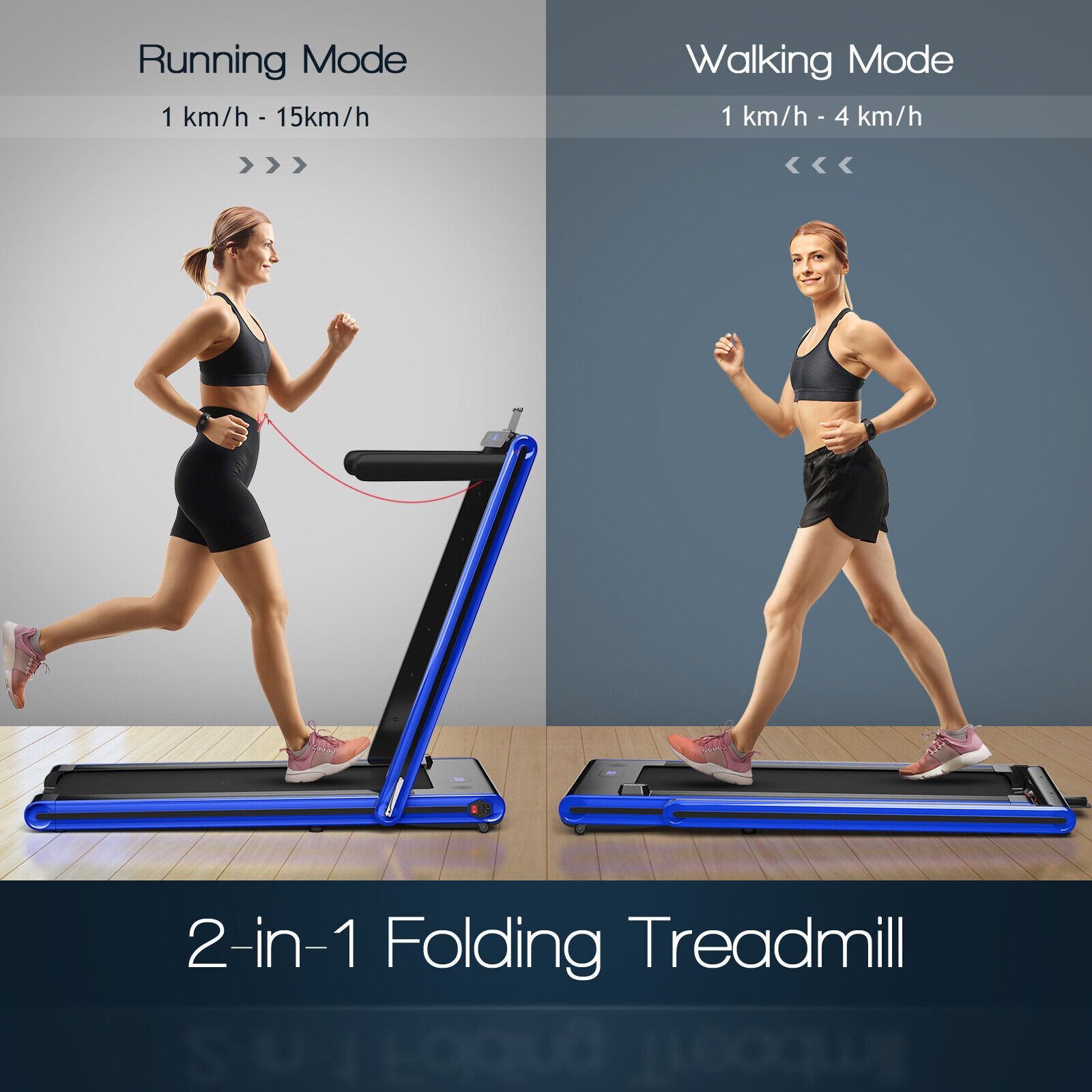 2-in-1 Under-Desk Folding Treadmill with Dual LED Display
