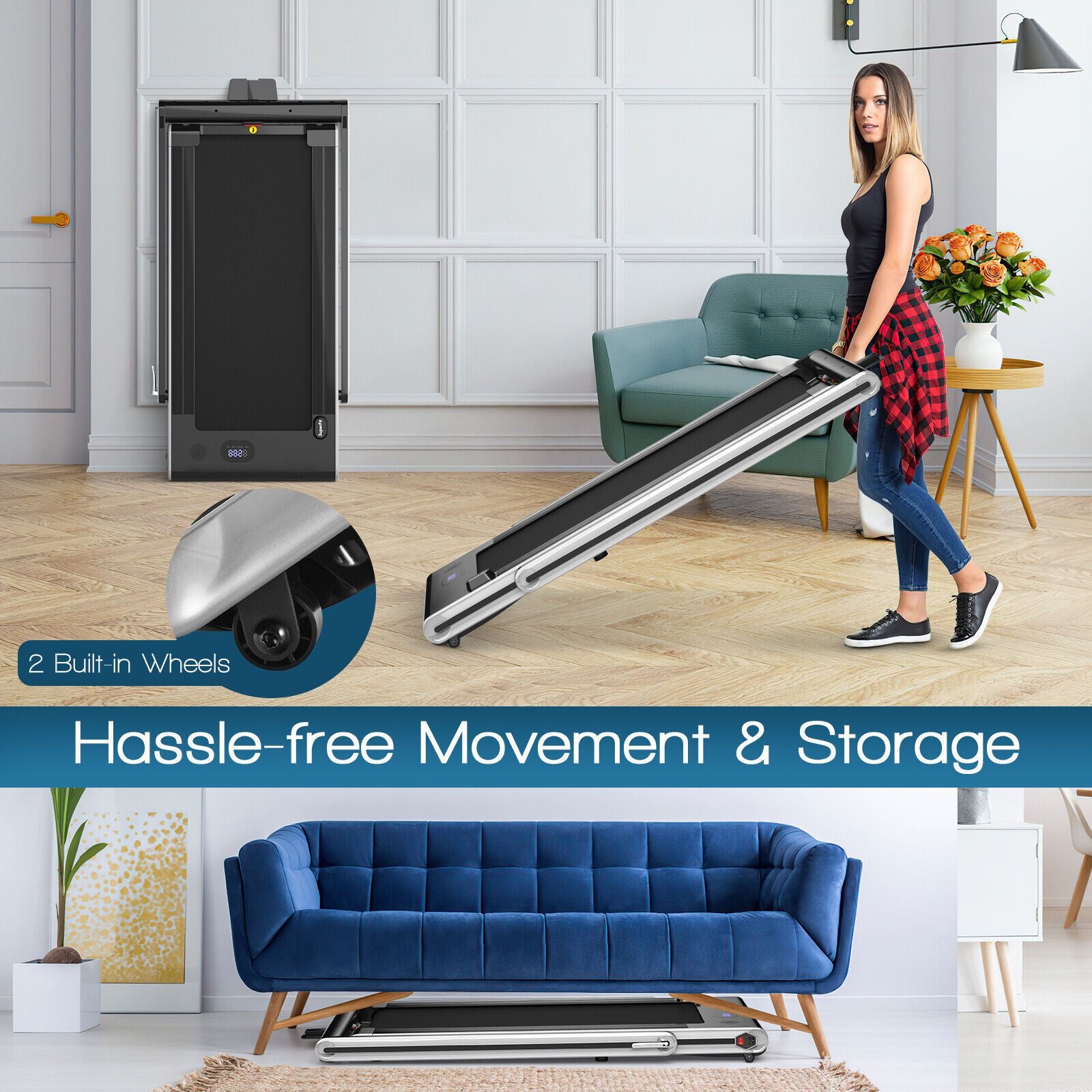 2-in-1 Under-Desk Folding Treadmill with Dual LED Display