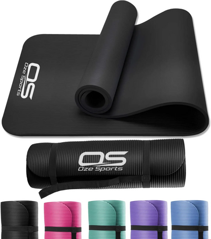 Yoga Mat, NBR Foam, Extra Thick, Non-Slip, High Density, Large, for Pilates, Gymnastics, Hiit and Fitness, with Free Carry Strap
