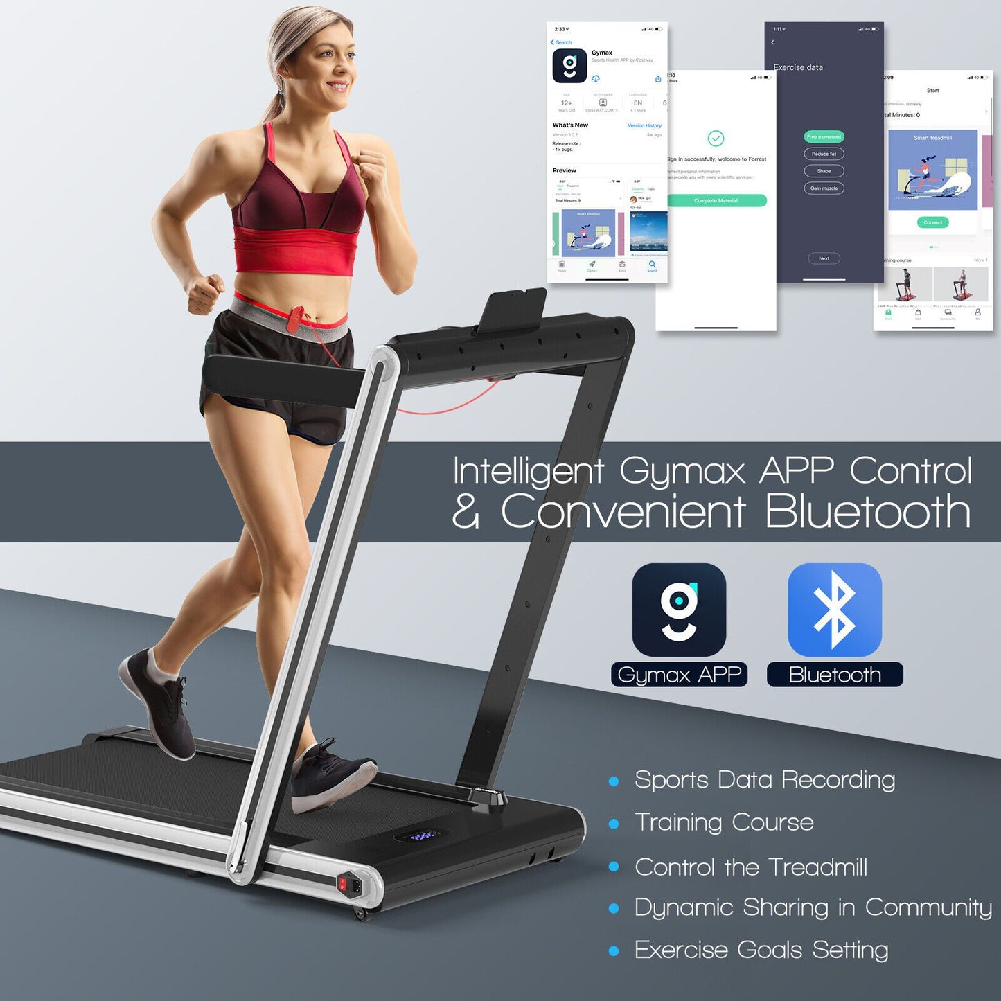 2-in-1 Under-Desk Folding Treadmill with Dual LED Display