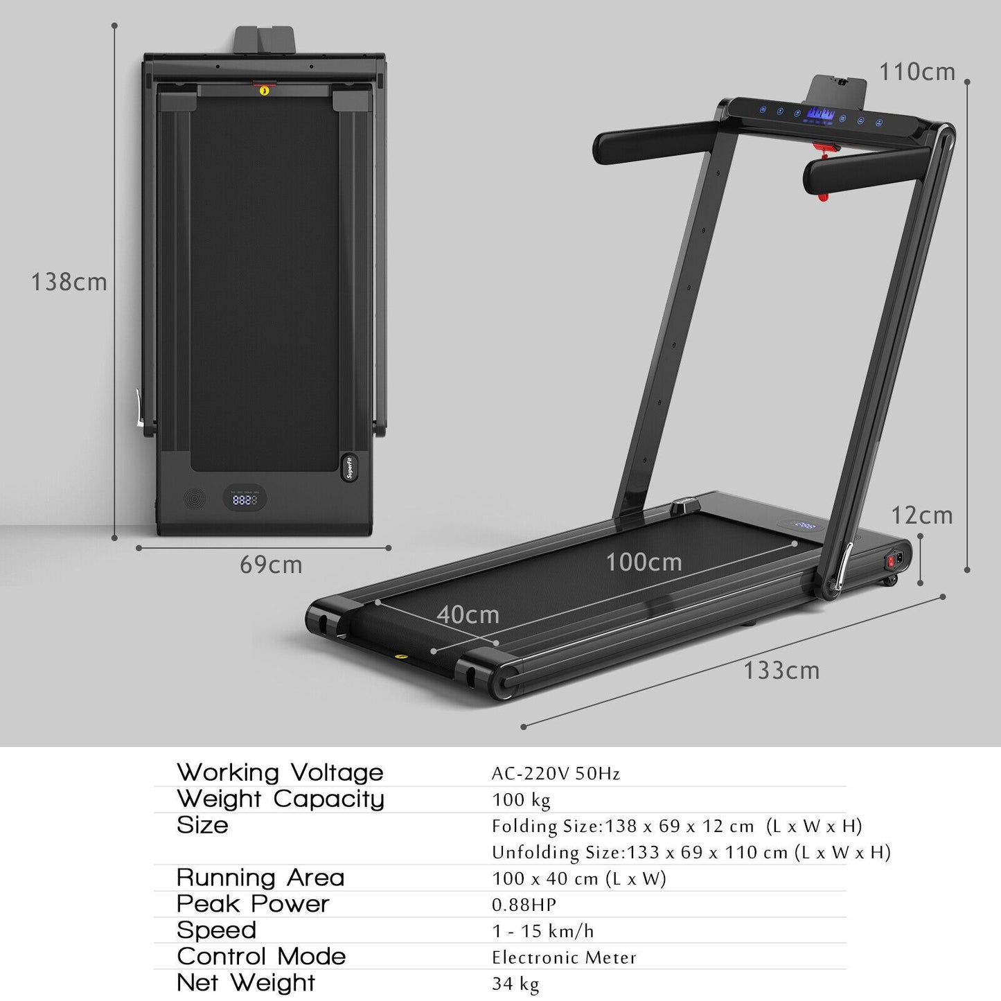 2-in-1 Under-Desk Folding Treadmill with Dual LED Display