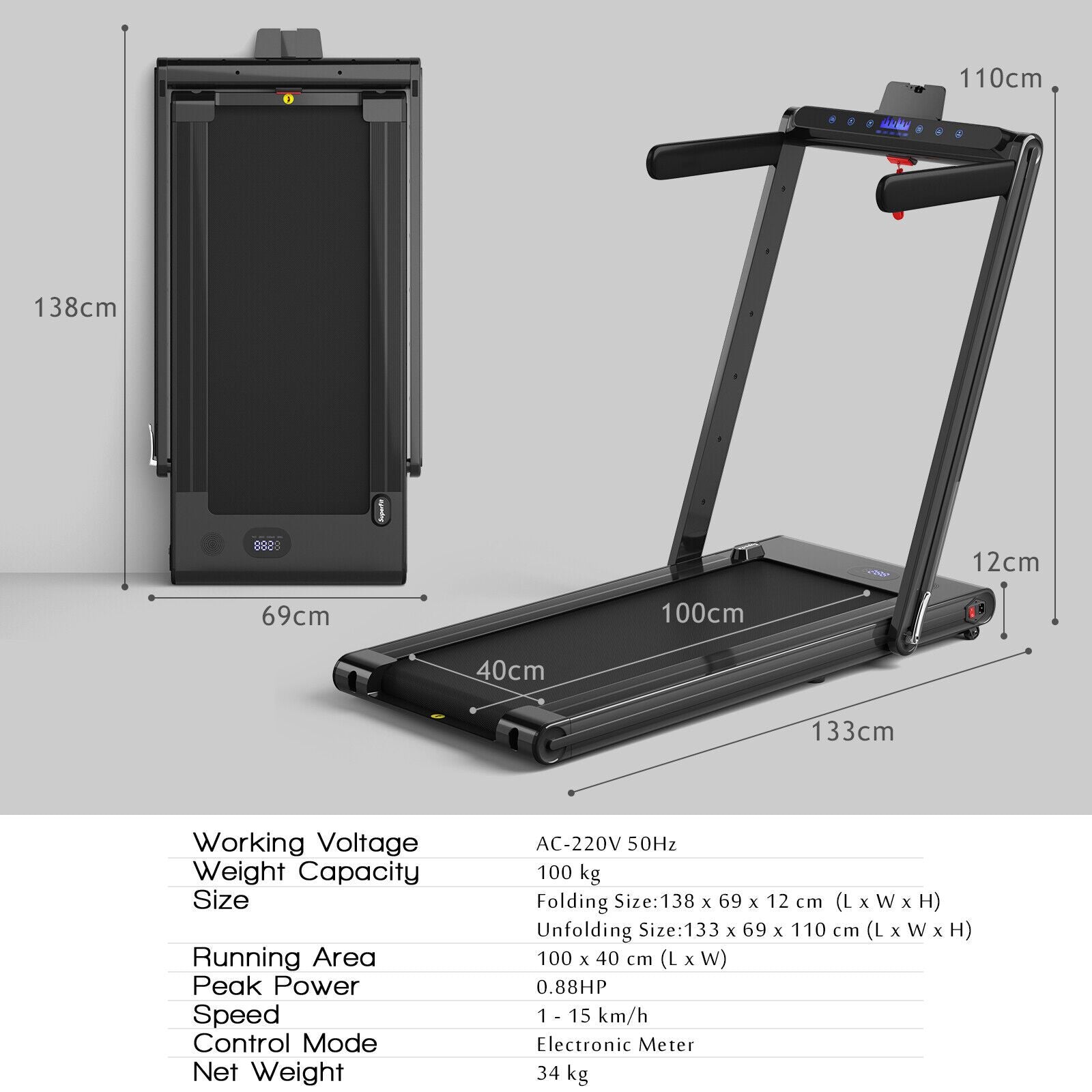 2-in-1 Under-Desk Folding Treadmill with Dual LED Display