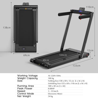 2-in-1 Under-Desk Folding Treadmill with Dual LED Display