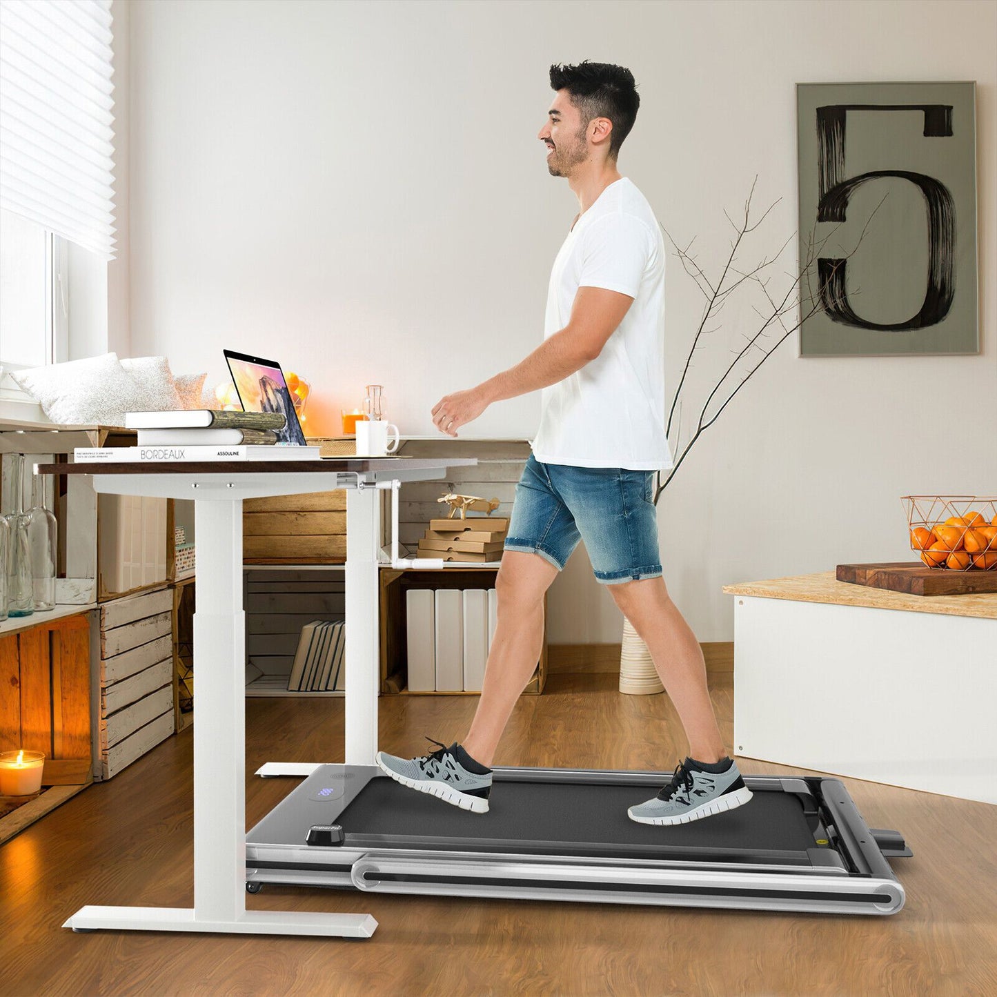 2-in-1 Under-Desk Folding Treadmill with Dual LED Display