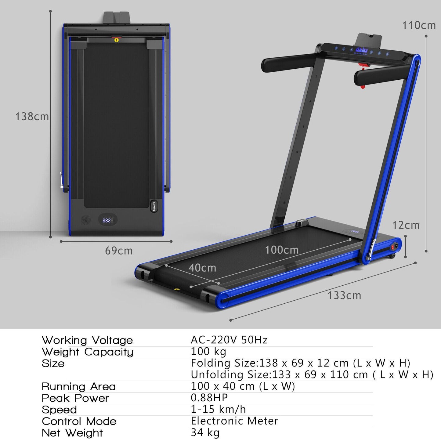 2-in-1 Under-Desk Folding Treadmill with Dual LED Display