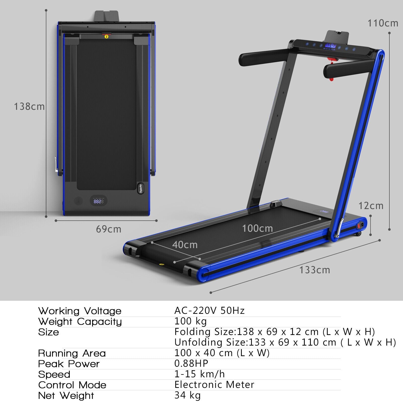 2-in-1 Under-Desk Folding Treadmill with Dual LED Display