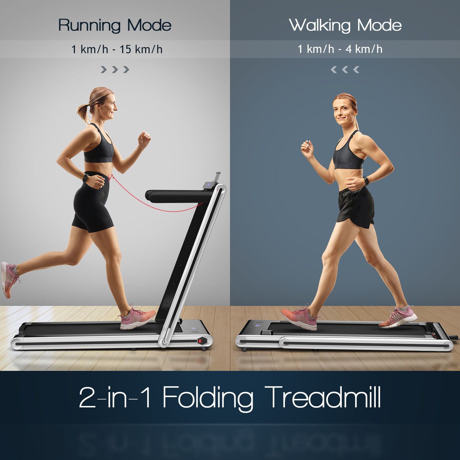 2-in-1 Under-Desk Folding Treadmill with Dual LED Display