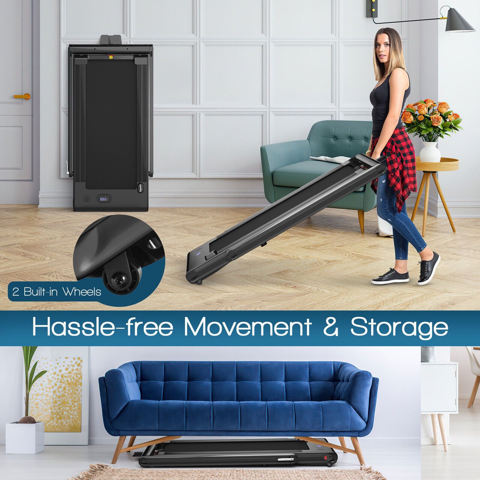 2-in-1 Under-Desk Folding Treadmill with Dual LED Display