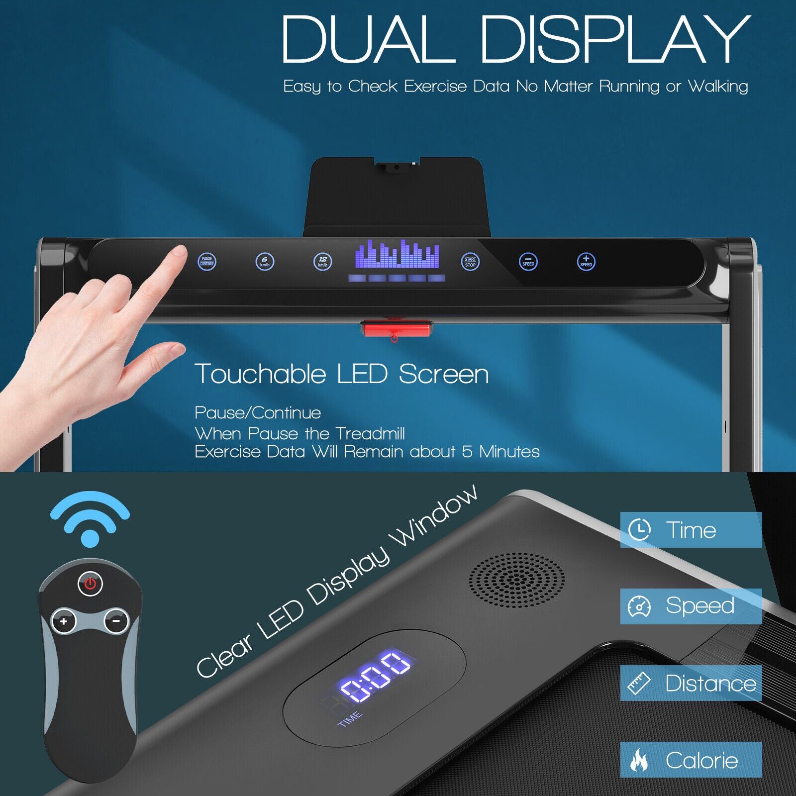 2-in-1 Under-Desk Folding Treadmill with Dual LED Display