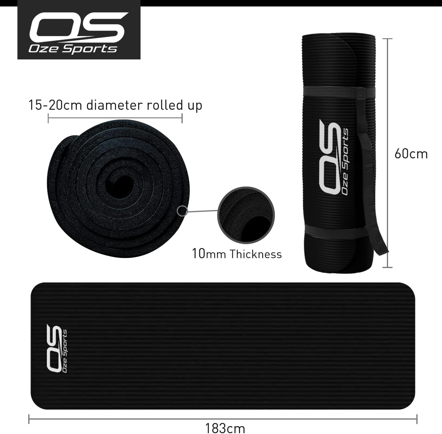 Yoga Mat, NBR Foam, Extra Thick, Non-Slip, High Density, Large, for Pilates, Gymnastics, Hiit and Fitness, with Free Carry Strap