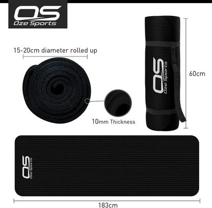 Yoga Mat, NBR Foam, Extra Thick, Non-Slip, High Density, Large, for Pilates, Gymnastics, Hiit and Fitness, with Free Carry Strap
