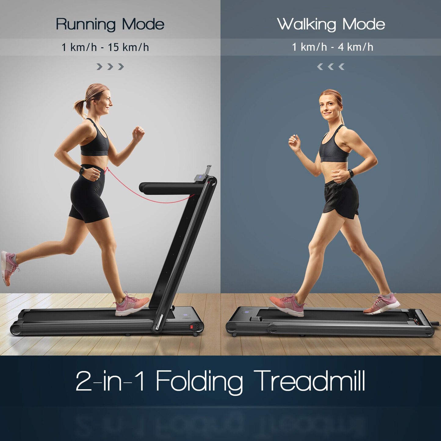 2-in-1 Under-Desk Folding Treadmill with Dual LED Display