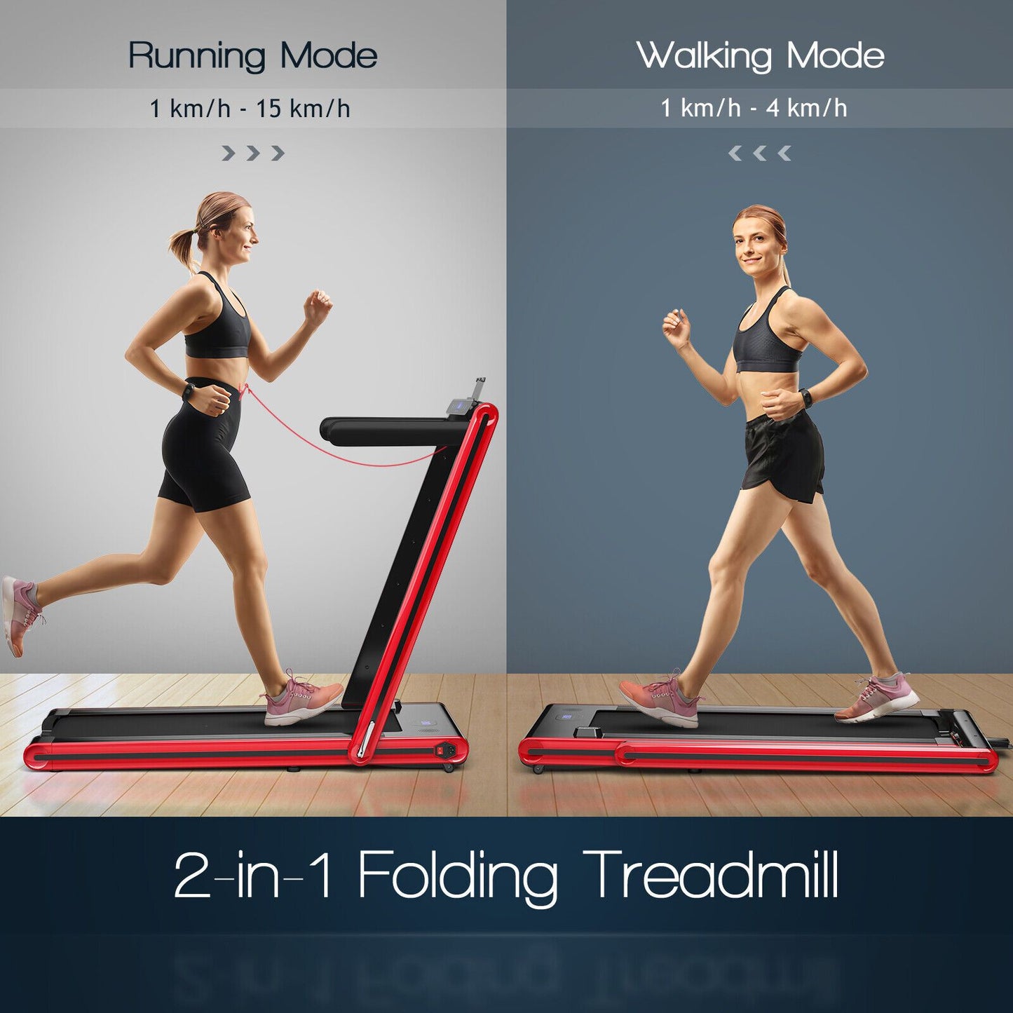 2-in-1 Under-Desk Folding Treadmill with Dual LED Display