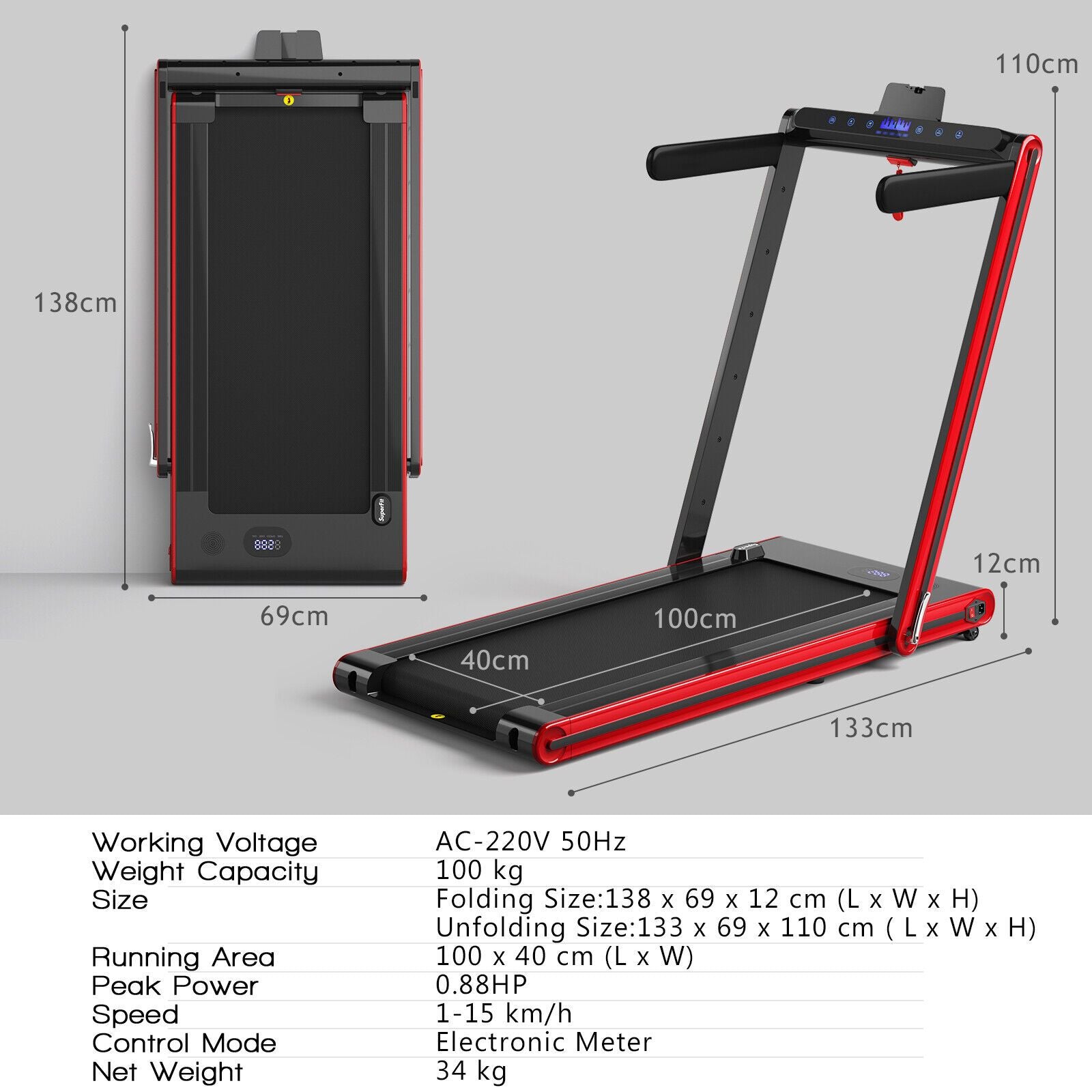 2-in-1 Under-Desk Folding Treadmill with Dual LED Display