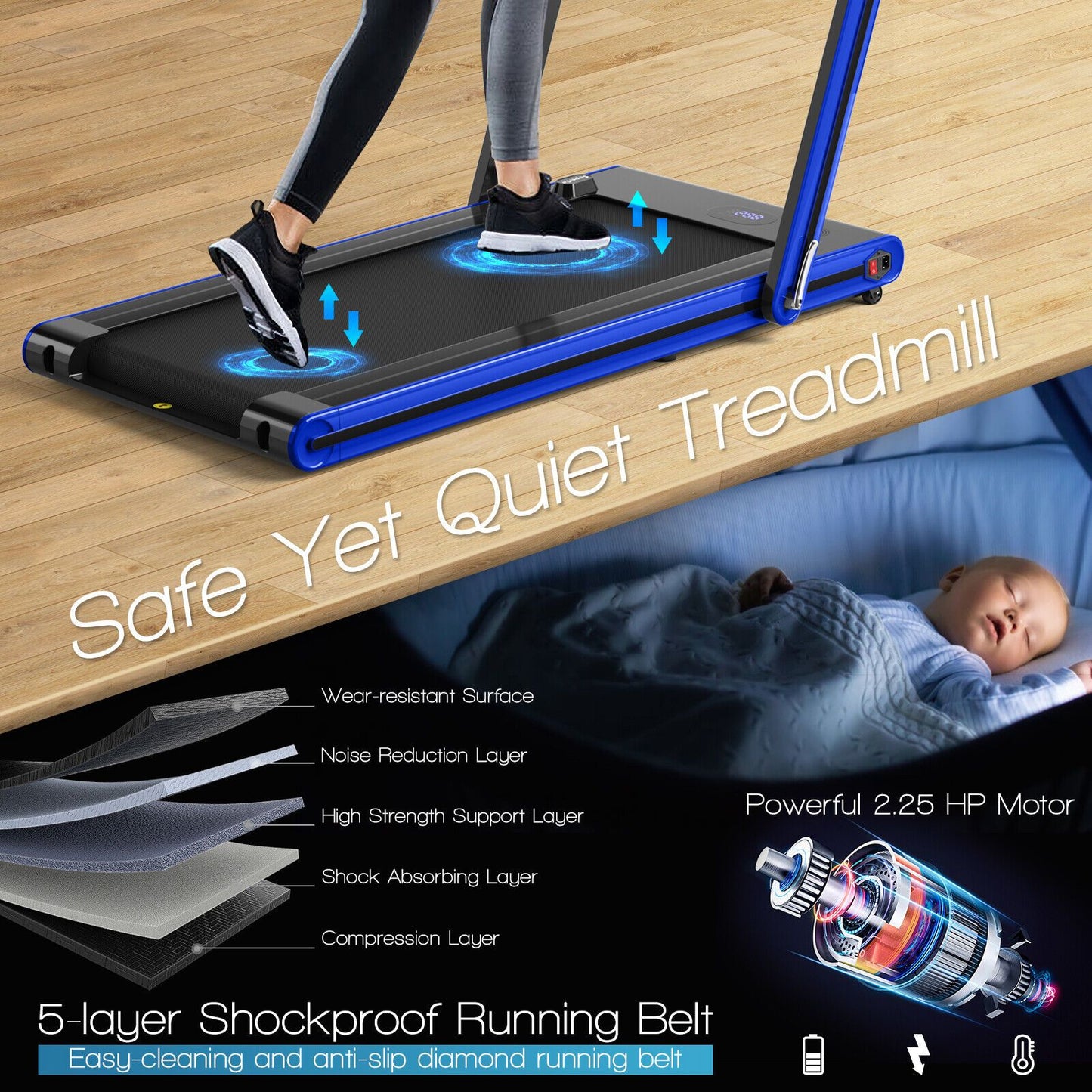 2-in-1 Under-Desk Folding Treadmill with Dual LED Display