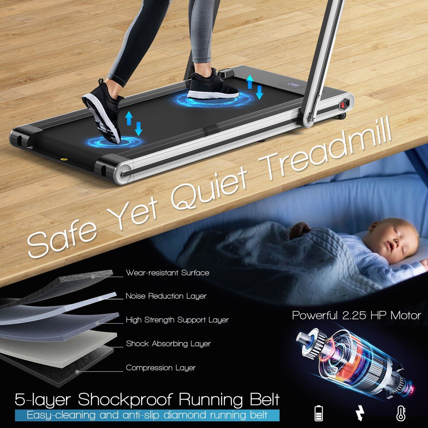 2-in-1 Under-Desk Folding Treadmill with Dual LED Display